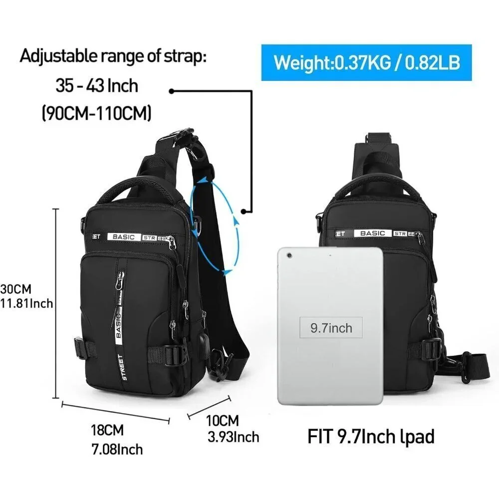 💫 Men Black Strap Motorcycle Sling Hiking Walking Biking Travel Shoulder Bag